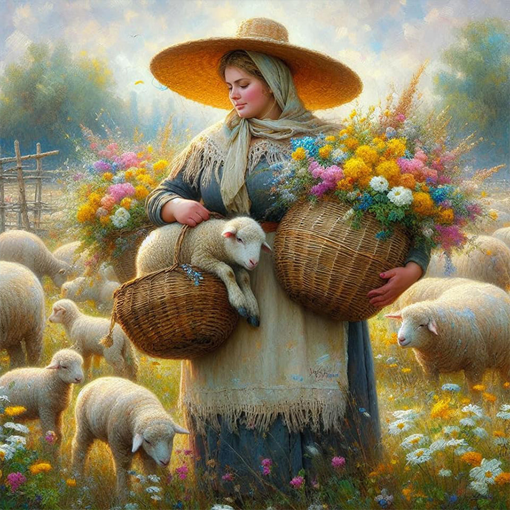 Diamond Painting - Full Round - Oil painting style farm woman (30*30CM)