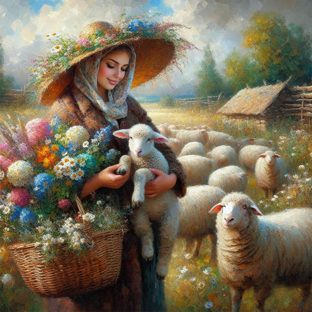 Diamond Painting - Full Round - Oil painting style farm woman (30*30CM)