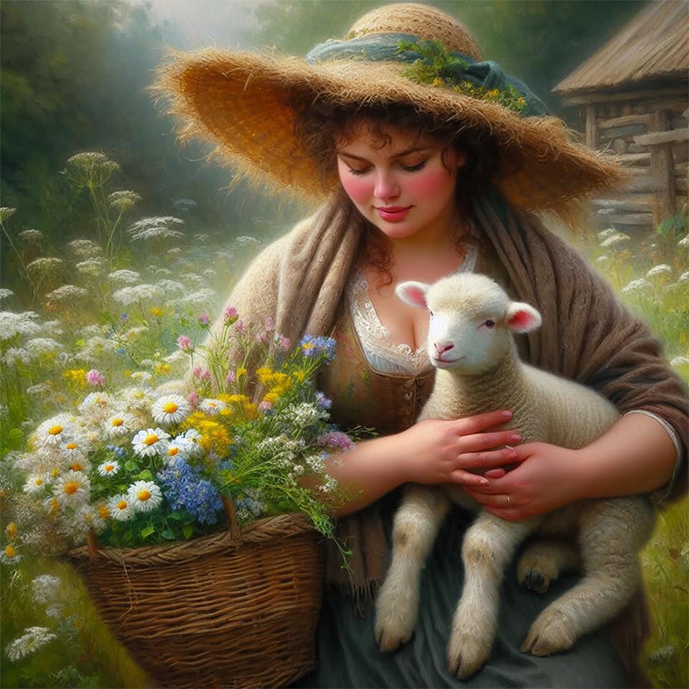 Diamond Painting - Full Round - Oil painting style farm woman (30*30CM)