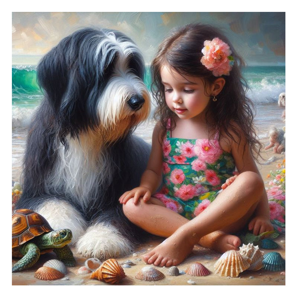 Diamond Painting - Full Round - Cute puppy and girl (30*30CM)