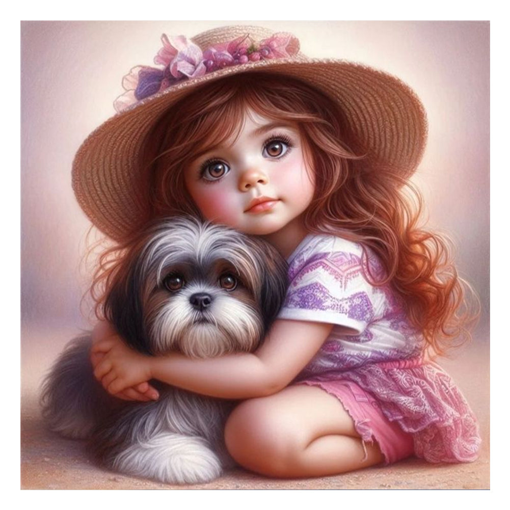 Diamond Painting - Full Round - Cute puppy and girl (30*30CM)