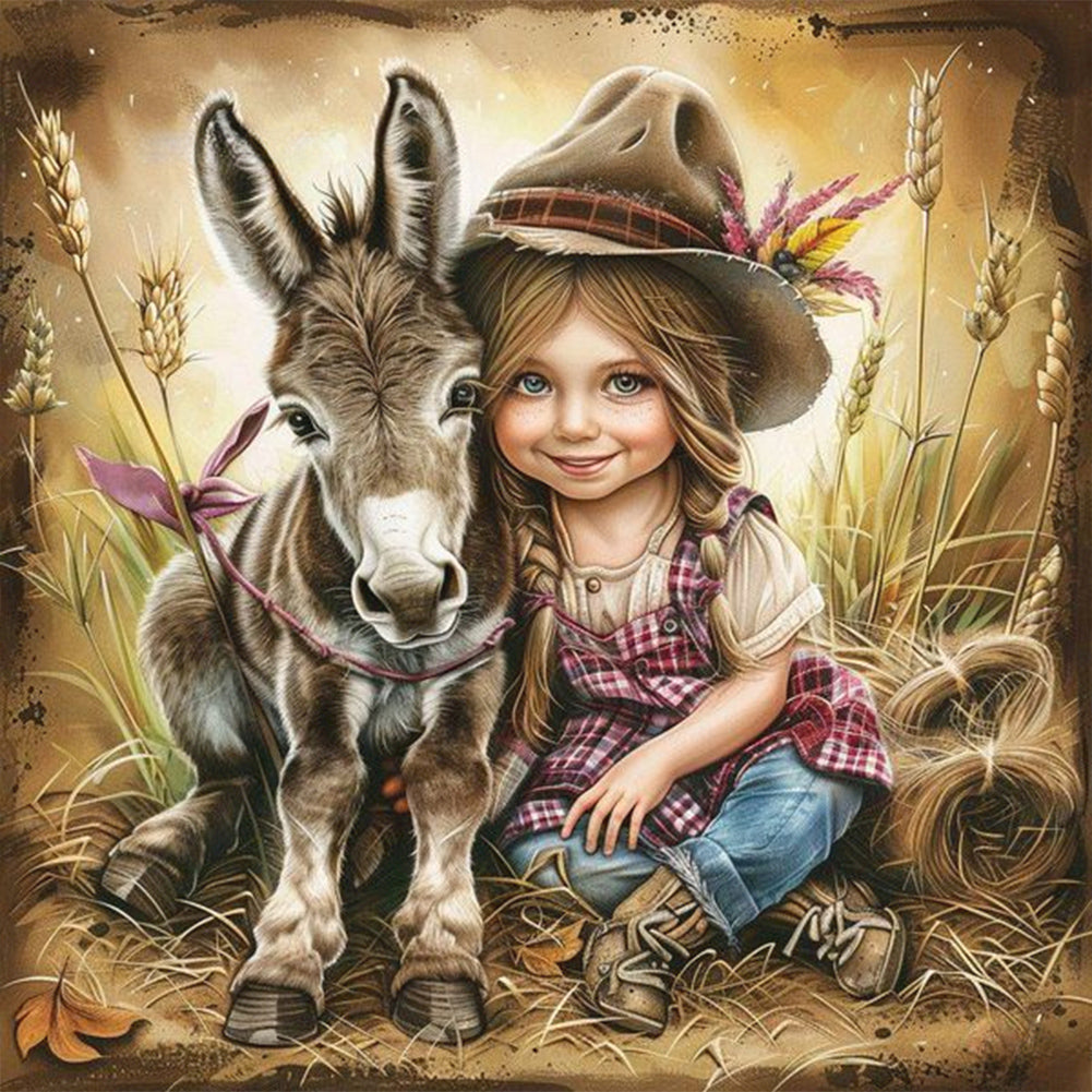 Diamond Painting - Full Round - little girl and animals (30*30CM)