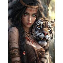 Load image into Gallery viewer, Diamond Painting - Full Round - woman and tiger (30*40CM)
