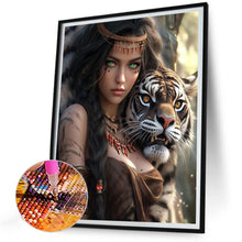Load image into Gallery viewer, Diamond Painting - Full Round - woman and tiger (30*40CM)
