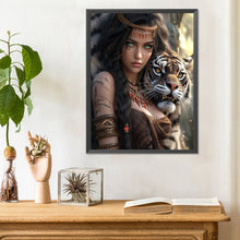 Load image into Gallery viewer, Diamond Painting - Full Round - woman and tiger (30*40CM)
