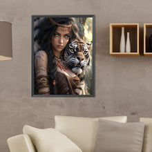 Load image into Gallery viewer, Diamond Painting - Full Round - woman and tiger (30*40CM)
