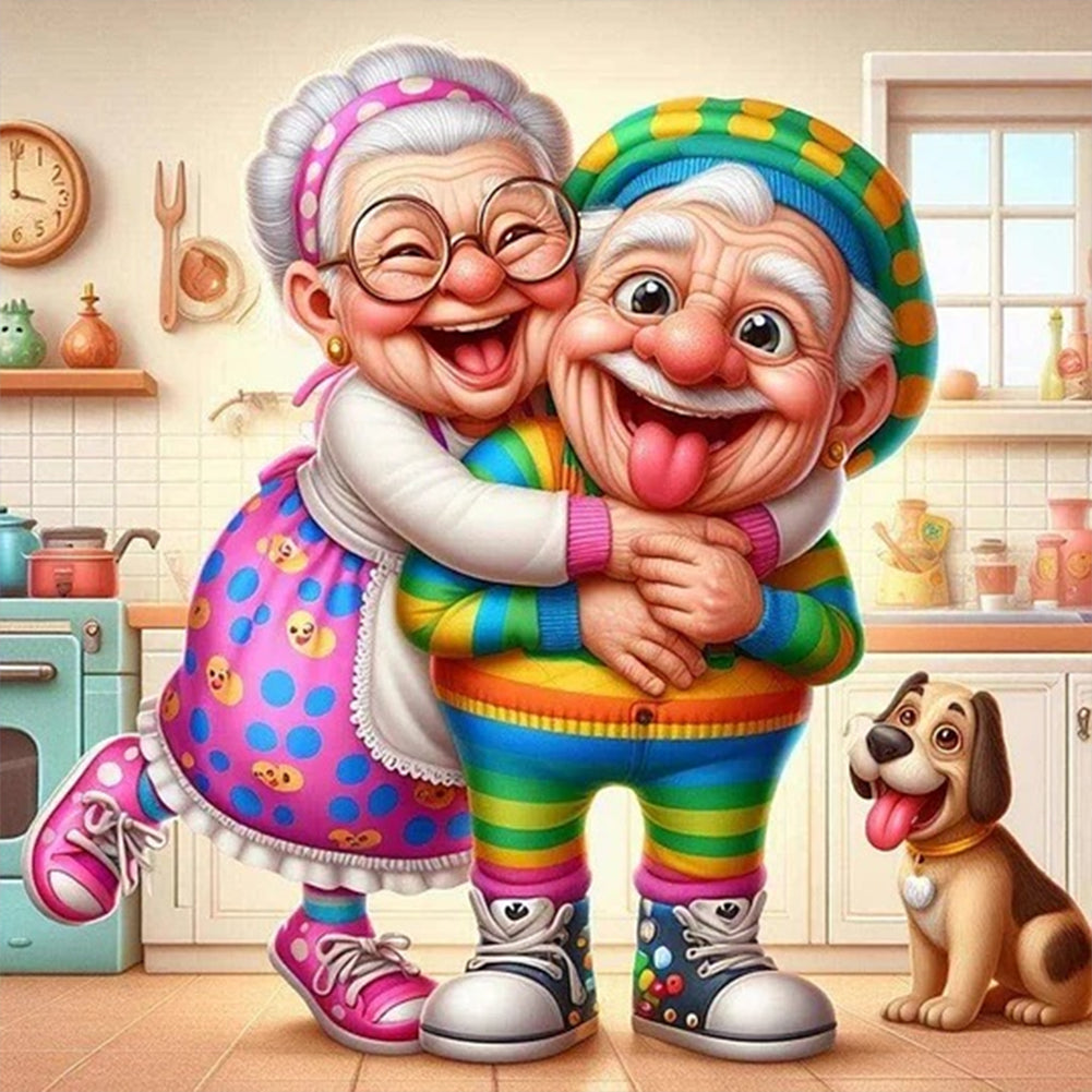 Diamond Painting - Full Round - old couple with dog (50*50CM)