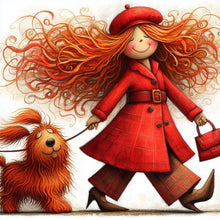 Load image into Gallery viewer, Diamond Painting - Full Square - Woman in red and dog (30*30CM)
