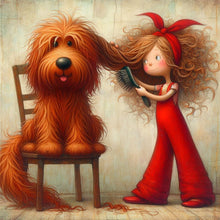 Load image into Gallery viewer, Diamond Painting - Full Square - Woman in red and dog (30*30CM)
