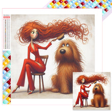 Load image into Gallery viewer, Diamond Painting - Full Square - Woman in red and dog (30*30CM)
