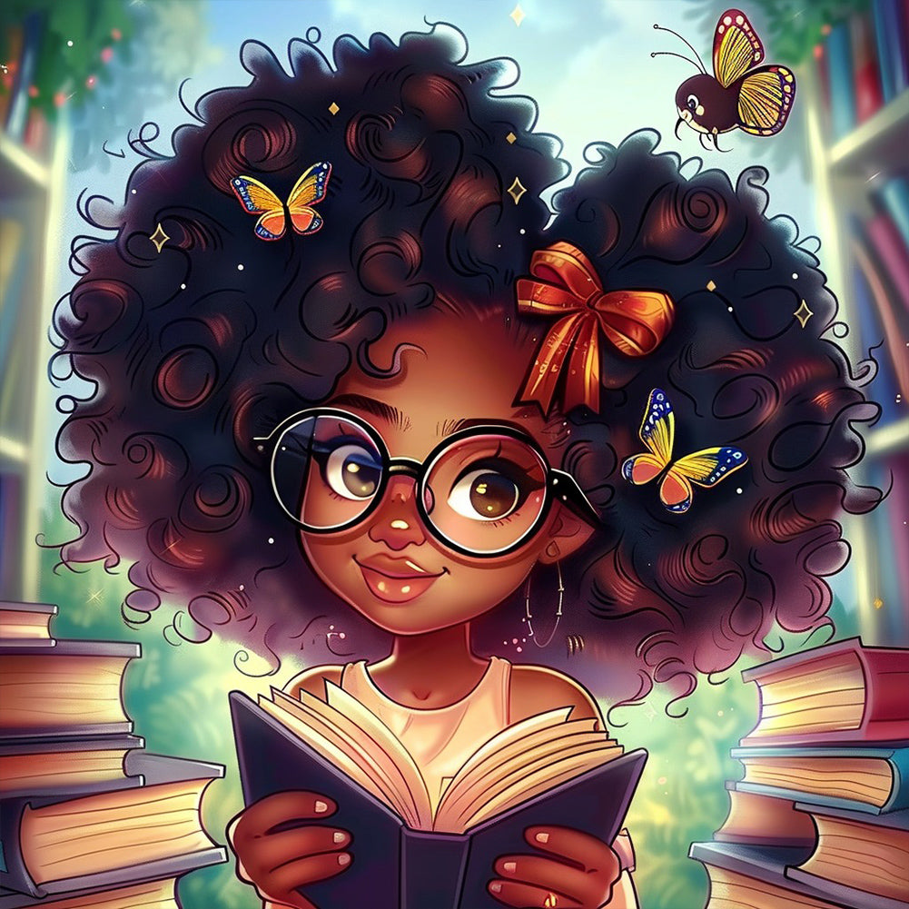 Diamond Painting - Full Round - butterfly girl reading (50*50CM)