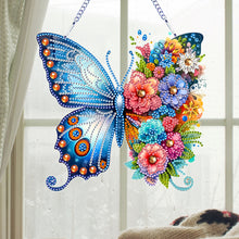 Load image into Gallery viewer, Acrylic Butterfly and Flowers Diamond Painting Hanging Pendant Decor (Blue)
