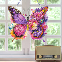 Load image into Gallery viewer, Acrylic Butterfly and Flowers Diamond Painting Hanging Pendant Decor (Purple)
