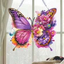 Load image into Gallery viewer, Acrylic Butterfly and Flowers Diamond Painting Hanging Pendant Decor (Purple)

