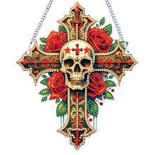 Load image into Gallery viewer, Acrylic Cross Diamond Painting Hanging Pendant Home Decor (Rose Skull Cross)
