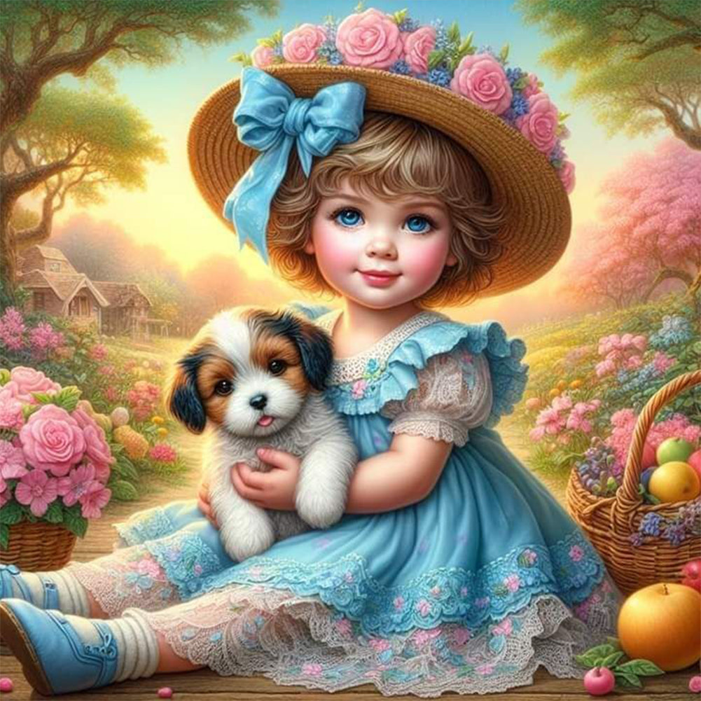 Diamond Painting - Full Round - girl and dog (30*30CM)