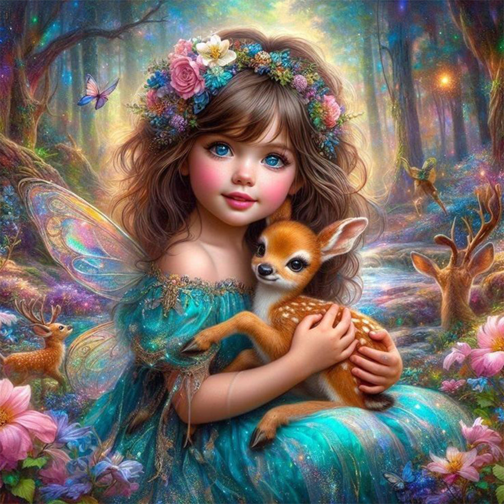 Diamond Painting - Full Round - girl and deer (30*30CM)