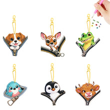 Load image into Gallery viewer, 6Pcs Acrylic Double Sided Zipper Animal Diamond Painting Keychain DIY Decor
