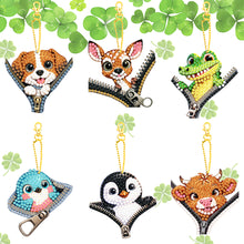 Load image into Gallery viewer, 6Pcs Acrylic Double Sided Zipper Animal Diamond Painting Keychain DIY Decor
