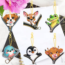 Load image into Gallery viewer, 6Pcs Acrylic Double Sided Zipper Animal Diamond Painting Keychain DIY Decor

