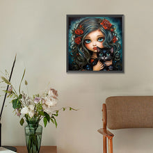 Load image into Gallery viewer, Diamond Painting - Full Round - black cat girl (30*30CM)
