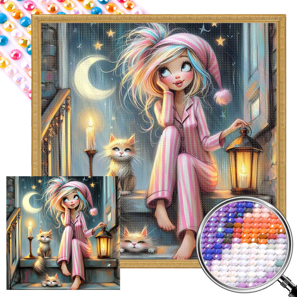 AB Diamond Painting - Full Round - Blonde girl in pajamas (40*40CM)