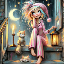 Load image into Gallery viewer, AB Diamond Painting - Full Round - Blonde girl in pajamas (40*40CM)
