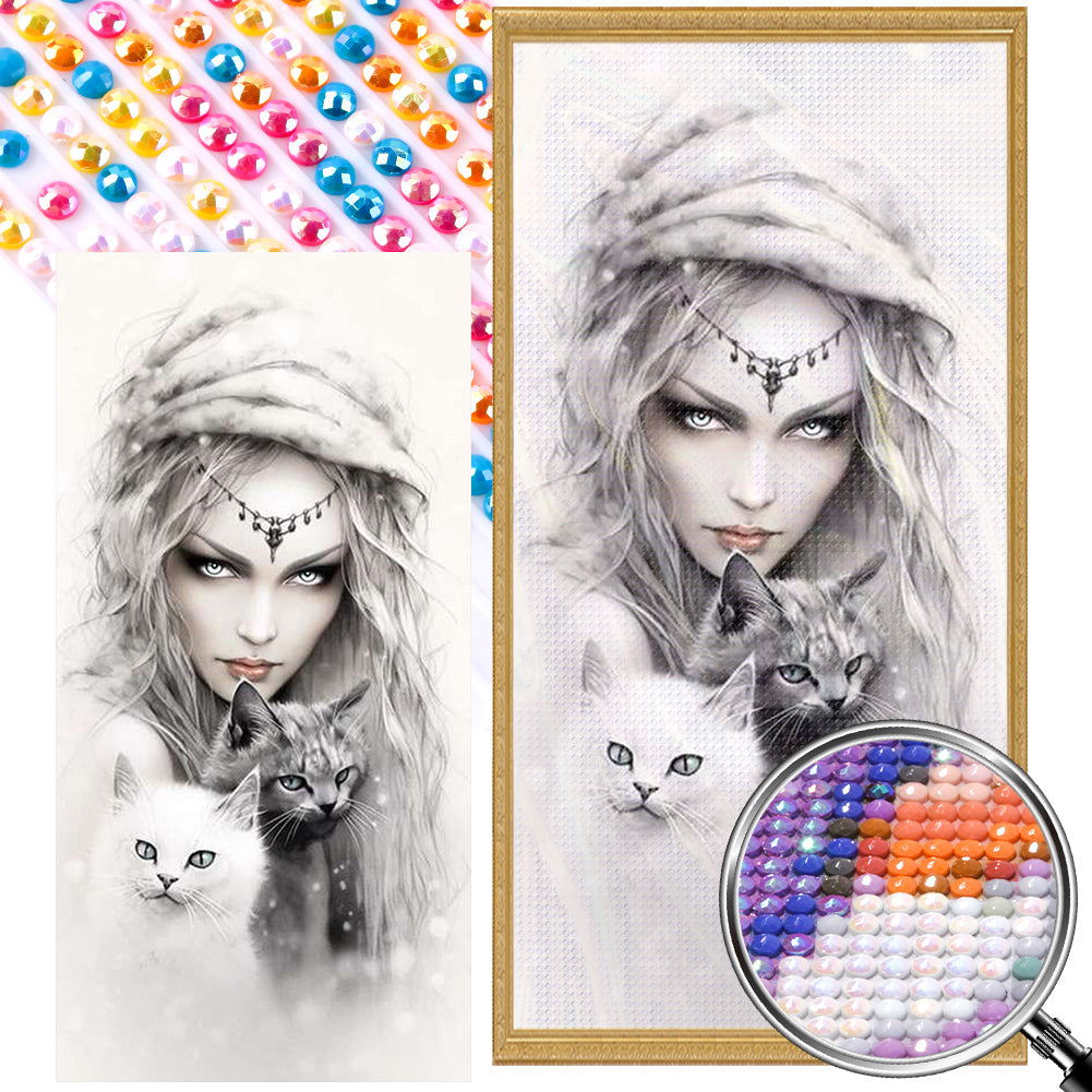 AB Diamond Painting - Full Round - girl and cat (40*80CM)