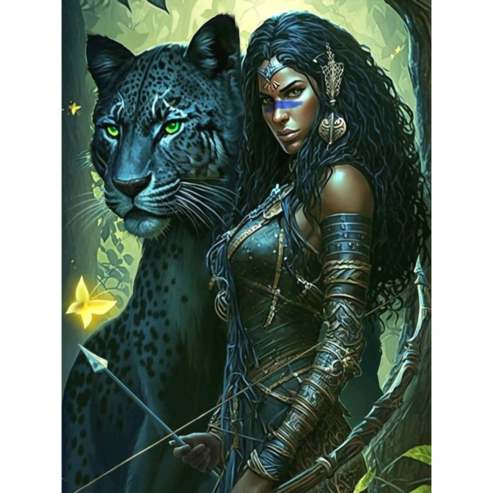 Diamond Painting - Full Round - woman and leopard (30*40CM)