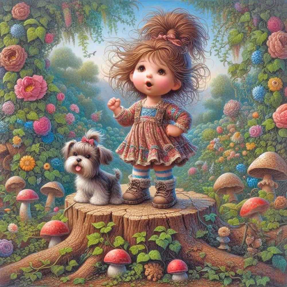 Diamond Painting - Full Round - Little girl performing in the garden (40*40CM)