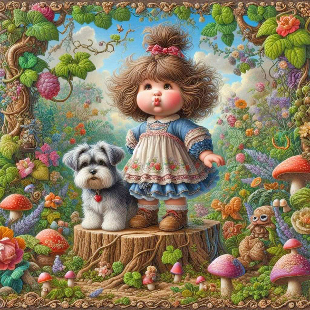 Diamond Painting - Full Round - Little girl performing in the garden (40*40CM)