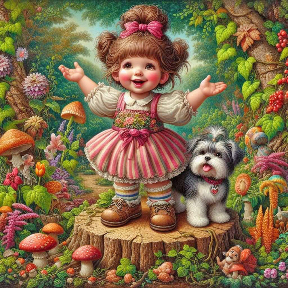 Diamond Painting - Full Round - Little girl performing in the garden (40*40CM)