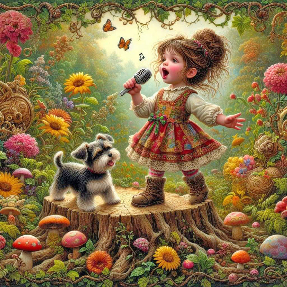 Diamond Painting - Full Round - Little girl performing in the garden (40*40CM)