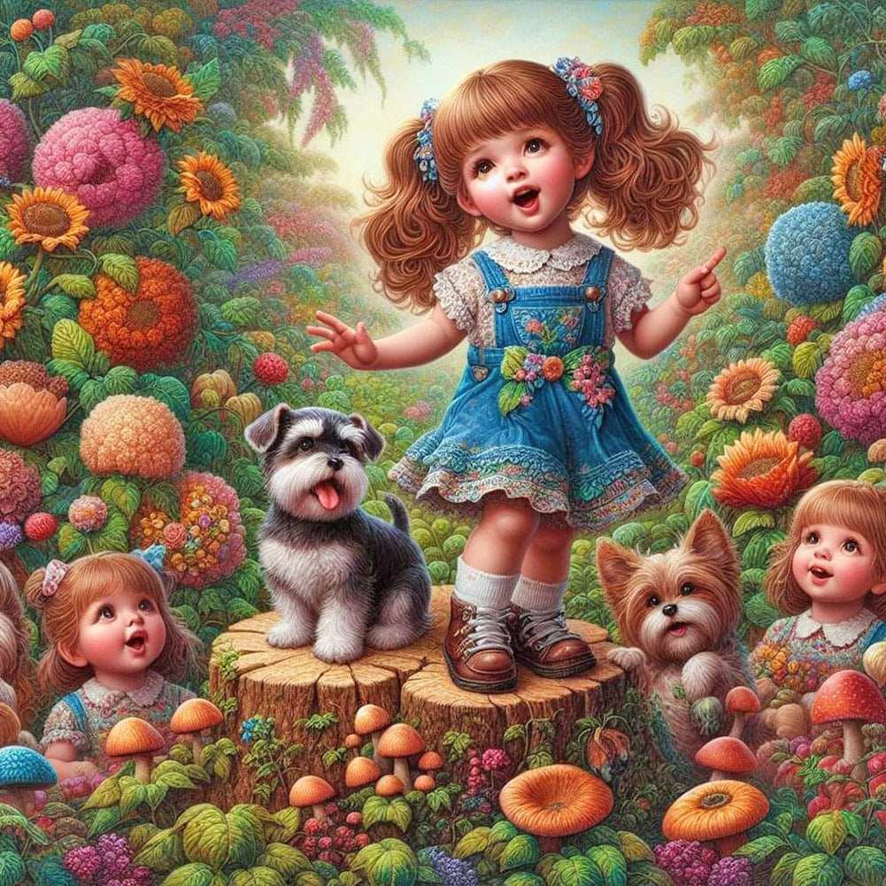 Diamond Painting - Full Round - Little girl performing in the garden (40*40CM)