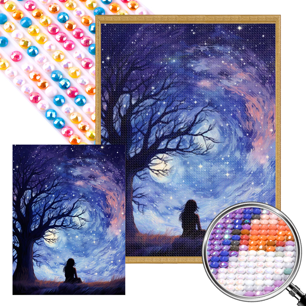 AB Diamond Painting - Full Round - Girl's back under the starry sky (30*40CM)