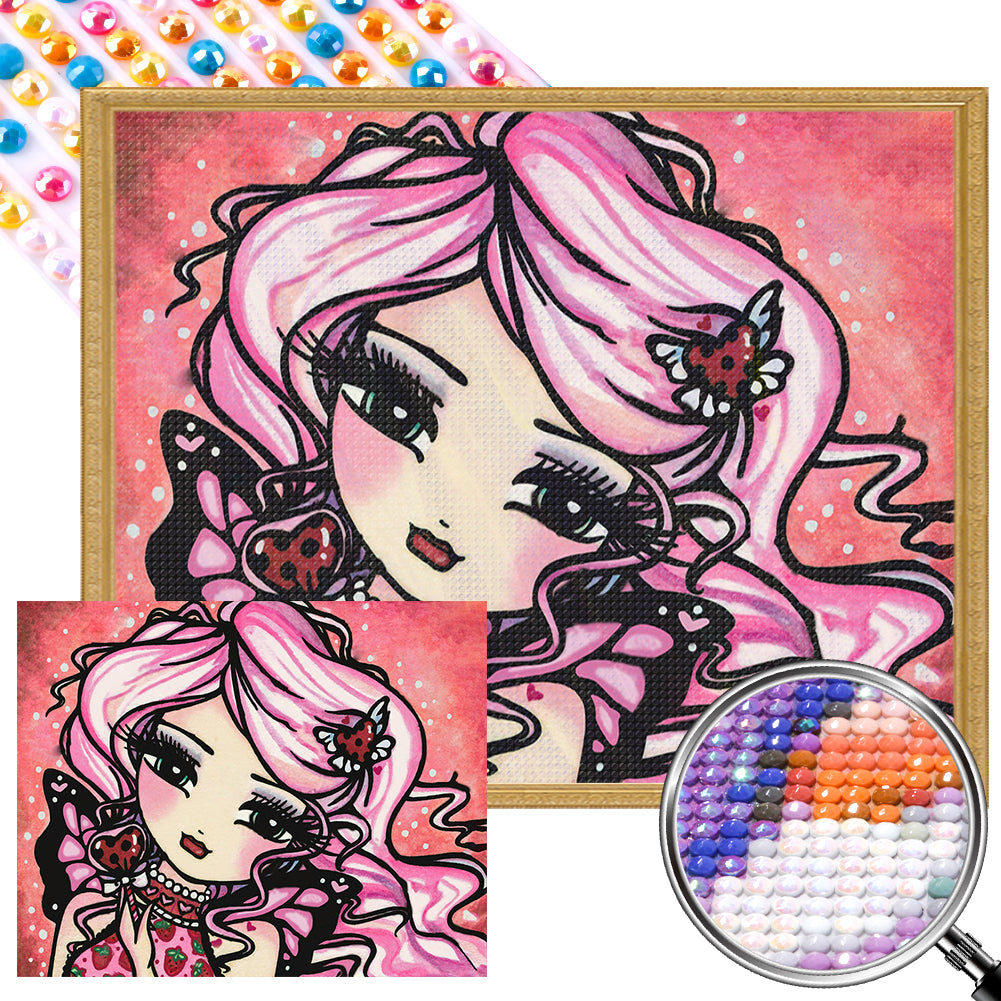 AB Diamond Painting - Full Round - pink hair girl (50*40CM)