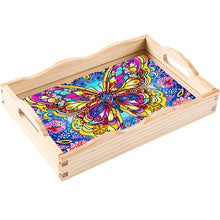 Load image into Gallery viewer, Wooden Butterfly Pattern 5D DIY Diamond Painting Table Serving Tray with Handle
