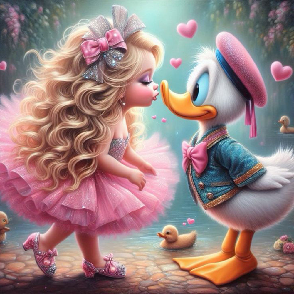 Diamond Painting - Full Round - girl and donald duck (30*30CM)