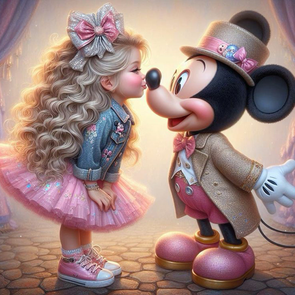 Diamond Painting - Full Round - Girl kisses Mickey (30*30CM)
