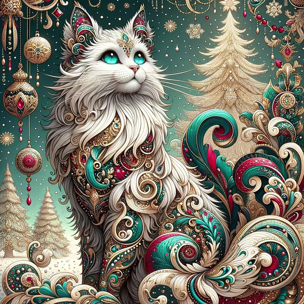 Diamond Painting - Full Round - Decorative white cat (30*30CM)