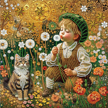 Load image into Gallery viewer, Diamond Painting - Partial Special Shaped - Children&#39;s Day Boy Kitten Dandelion Fantasy Children&#39;s World (40*40CM)
