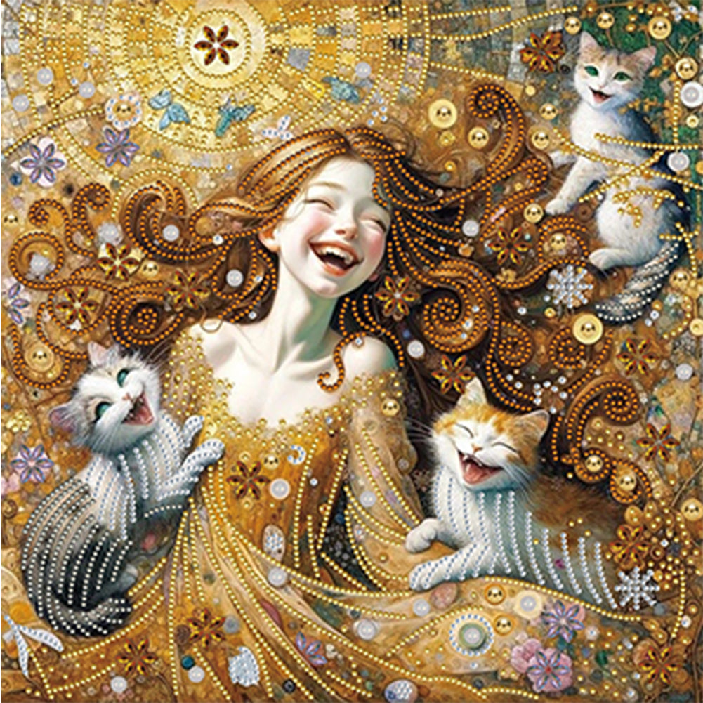 Diamond Painting - Partial Special Shaped - Children's Day Girl Kitten Dandelion Fantasy Children's World (40*40CM)