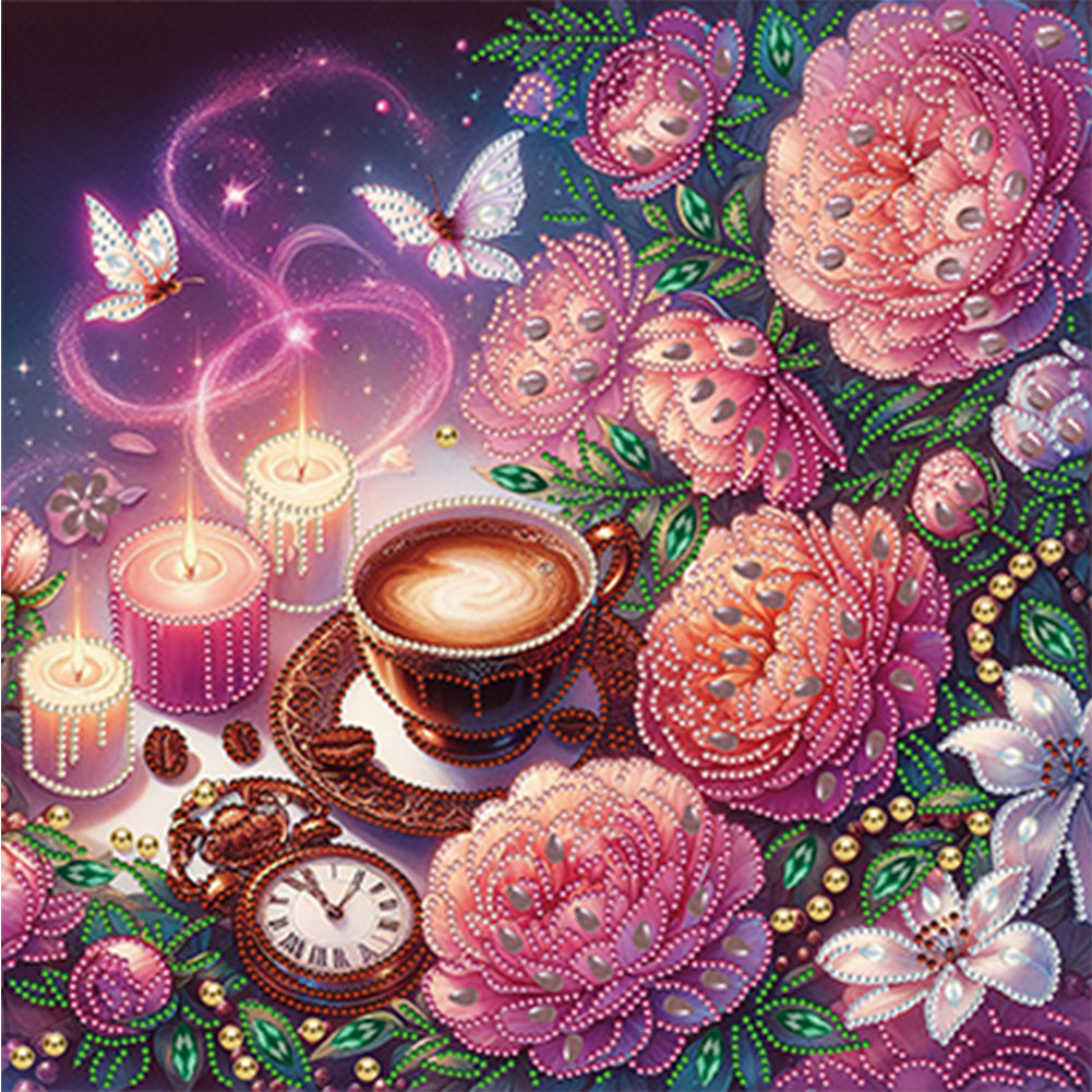 Diamond Painting - Partial Special Shaped - Peony afternoon tea (40*40CM)
