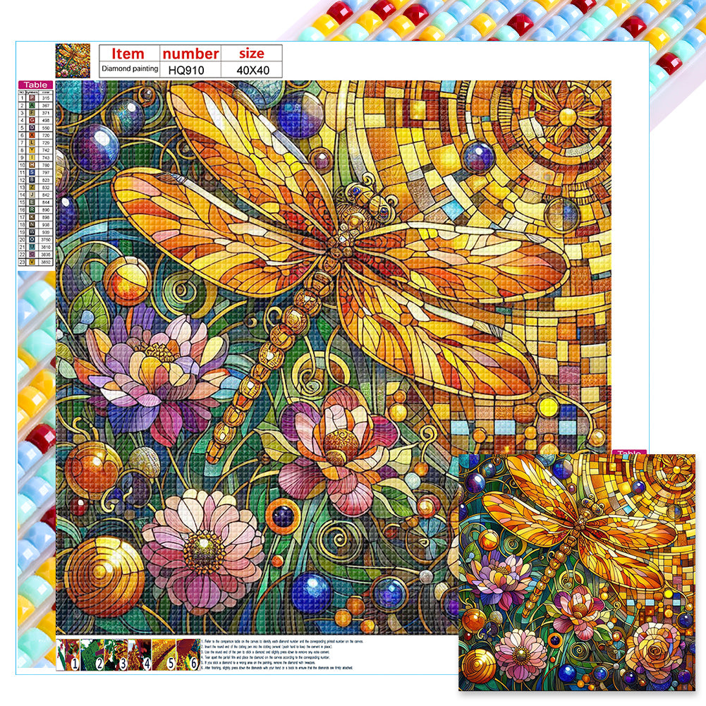 Diamond Painting - Full Square - glass art dragonfly (40*40CM)