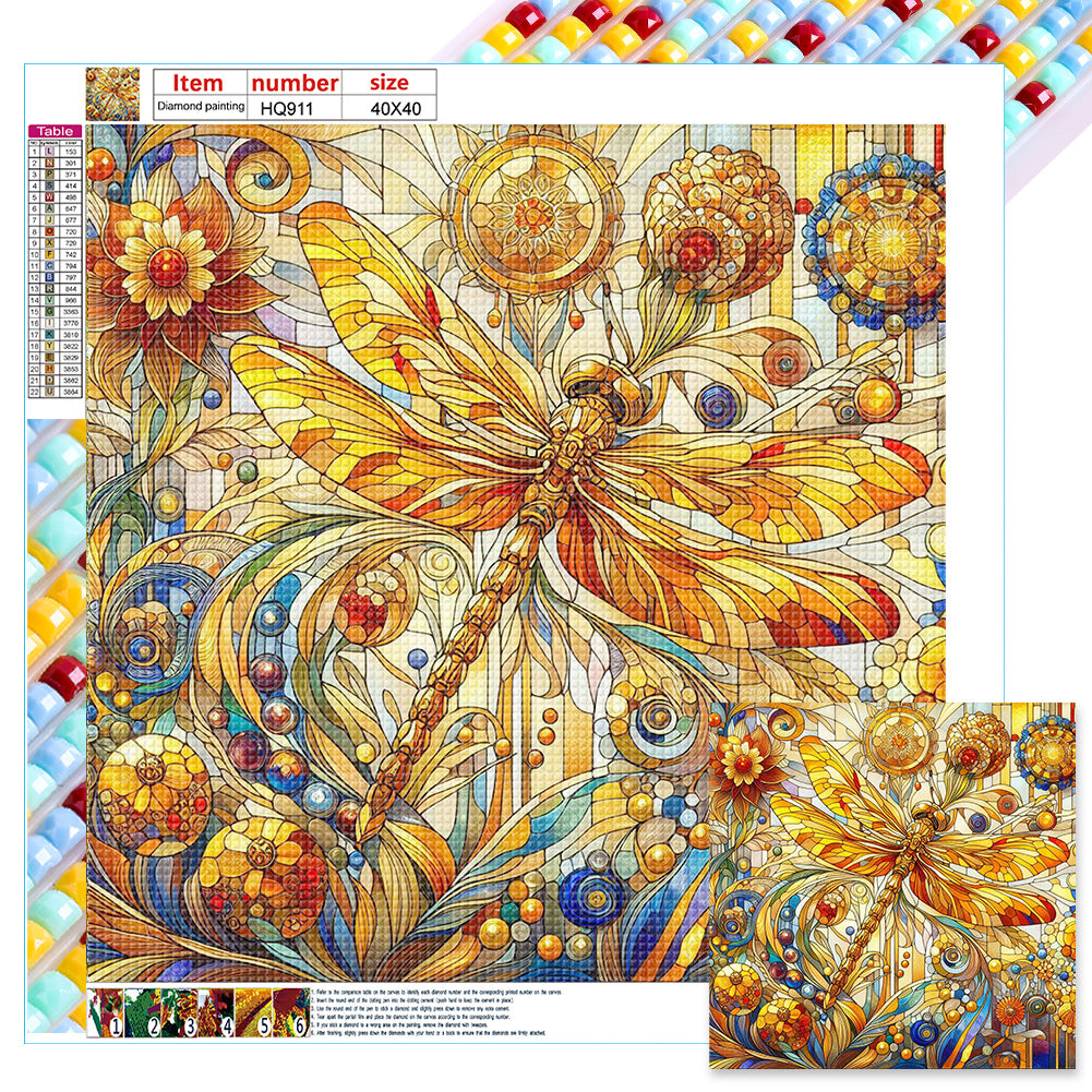 Diamond Painting - Full Square - glass art gold dragonfly (40*40CM)