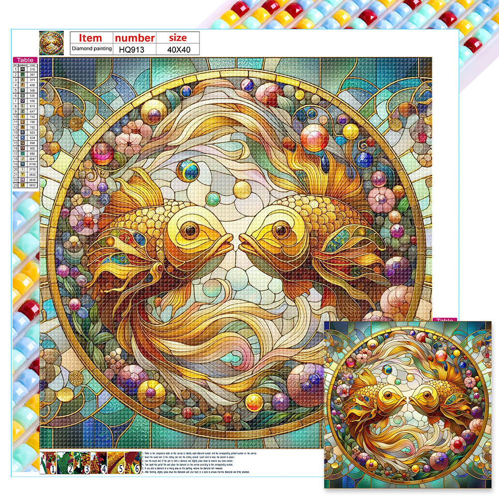Diamond Painting - Full Square - Glass Art Double Goldfish (40*40CM)