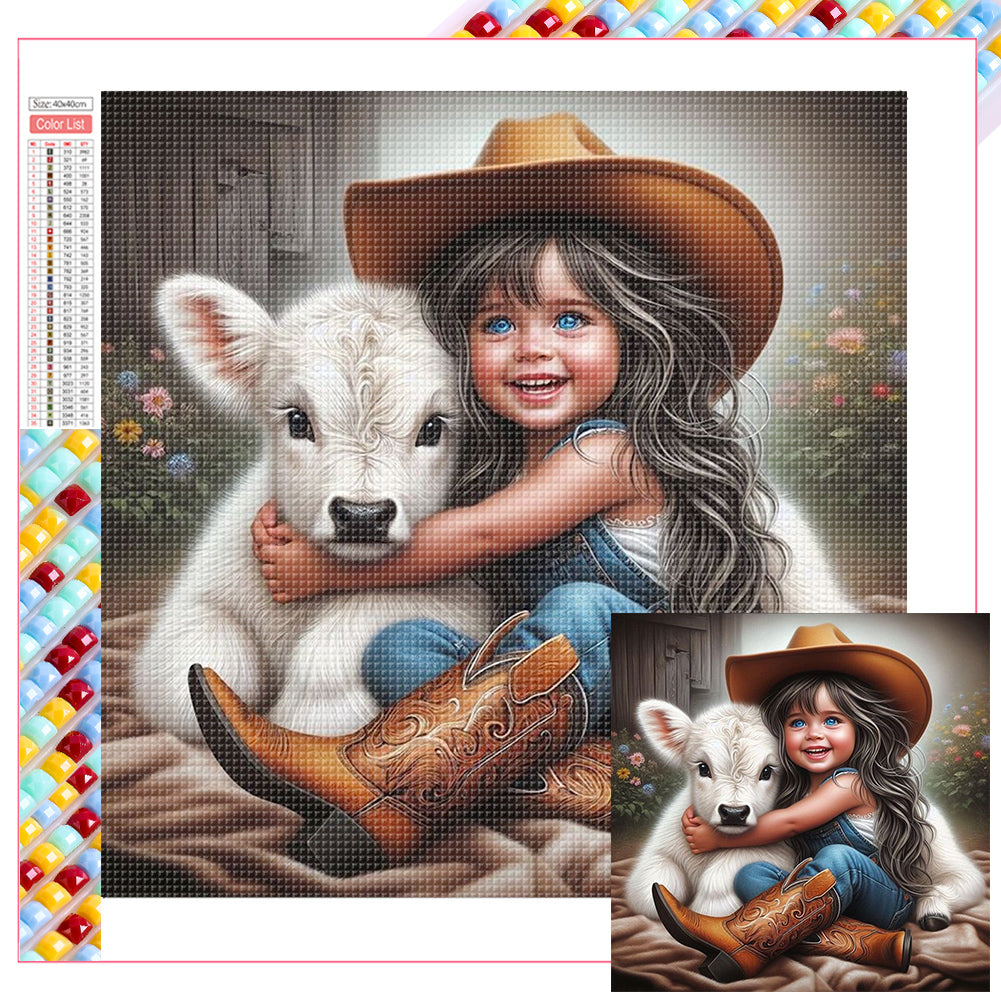 Diamond Painting - Full Square - girl holding sheep (40*40CM)