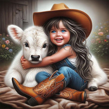 Load image into Gallery viewer, Diamond Painting - Full Square - girl holding sheep (40*40CM)
