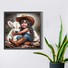 Load image into Gallery viewer, Diamond Painting - Full Square - girl holding sheep (40*40CM)
