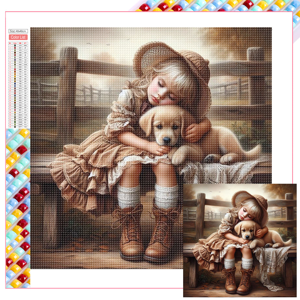 Diamond Painting - Full Square - girl hugging dog (40*40CM)
